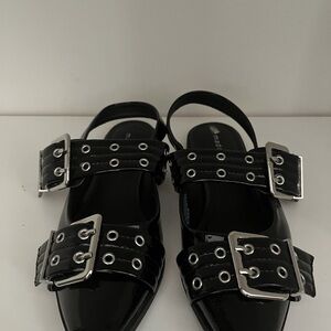 Madden Girl Black Patent Buckle Flats